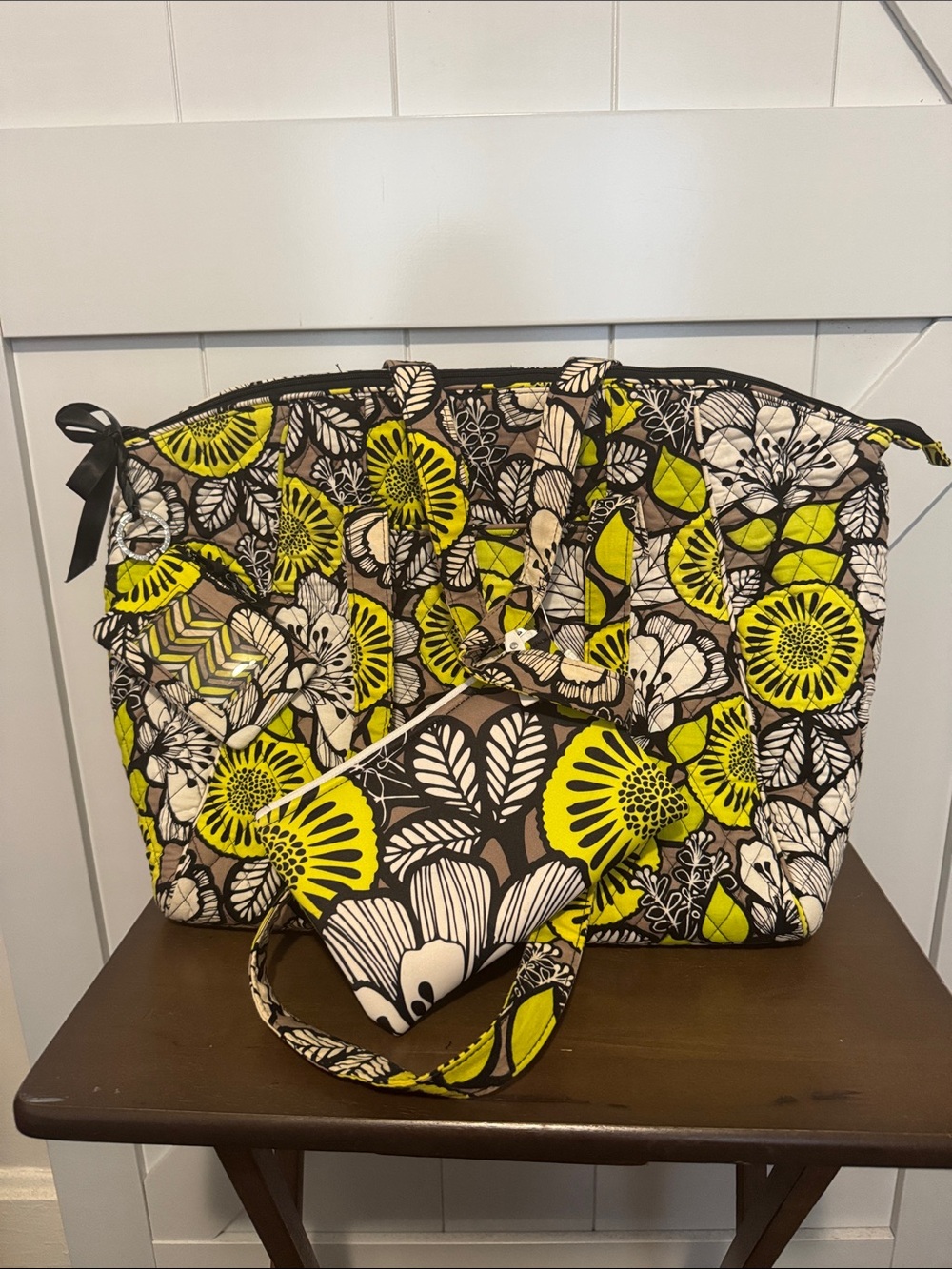 Vera Bradley Quilted Floral Large Tote Bag in Yellow & Brown w/ matching items
